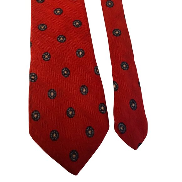 Kenneth Gordon Silk Tie Red Geometric Hand Printed in Italy Mens Necktie Office - Picture 2 of 7